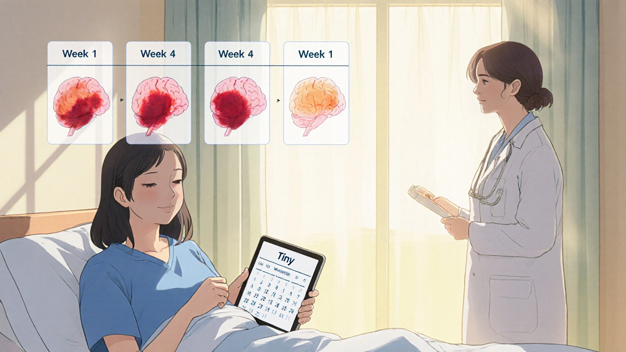 Anime portrayal of a patient’s shrinking prolactinoma tumor after cabergoline treatment.