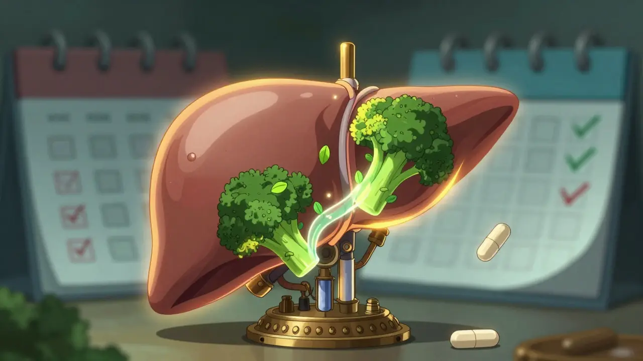 Liver as steampunk thermostat with vitamin K leaves flowing steadily from broccoli
