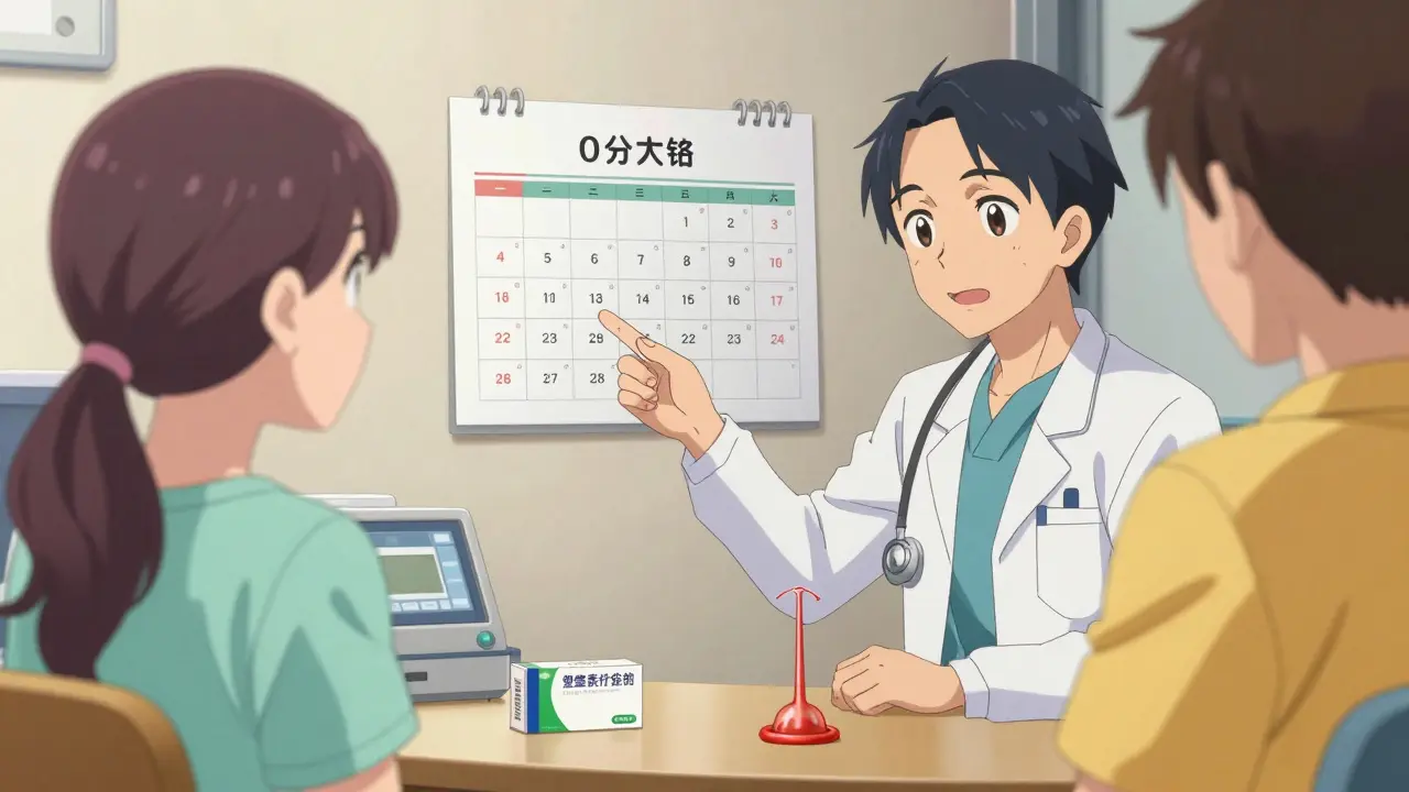 Doctor advising patient on backup contraception methods during treatment.