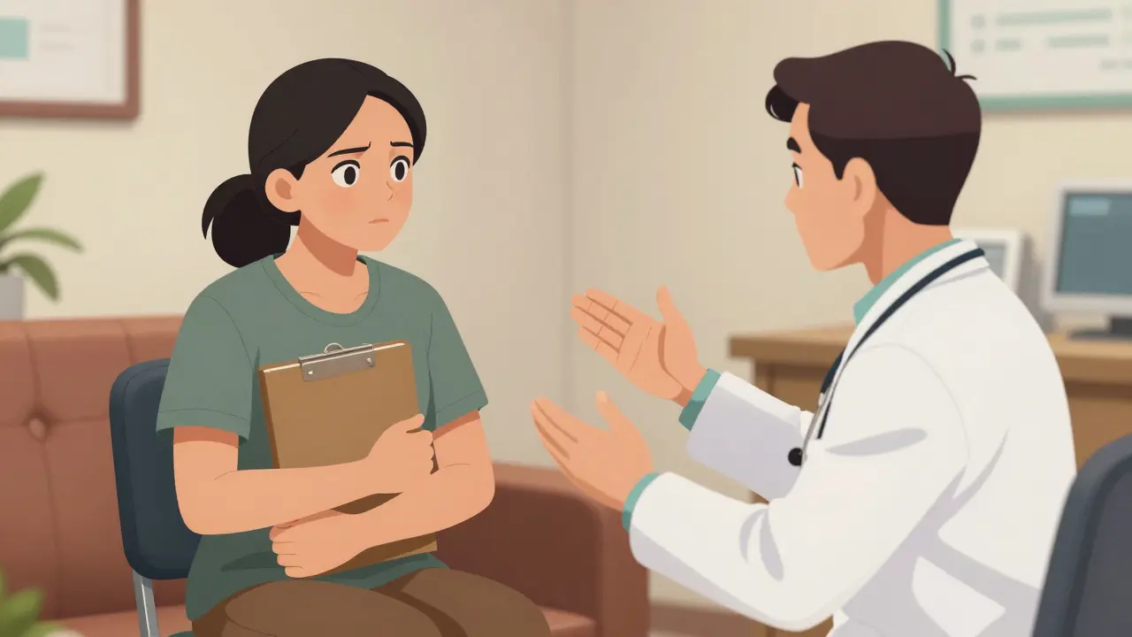 Confident patient discussing medical options with a healthcare professional.